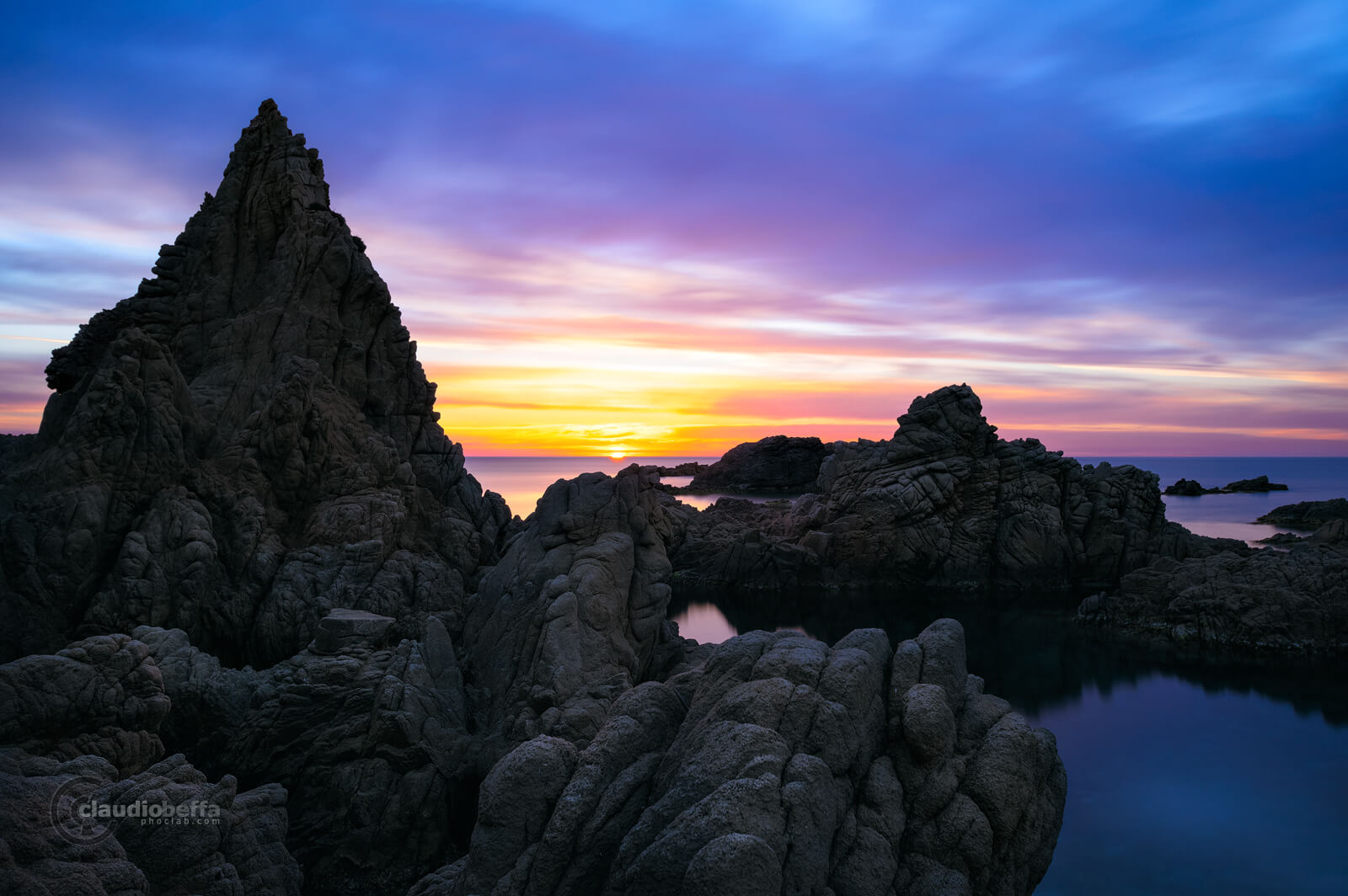 Capo Pecora, Sardinia, Italy, Sea, Seascape, Sunset, Blue hour, Cove, Rocks, Silhouettes, Long exposure
