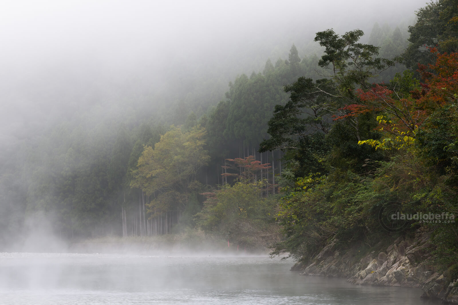Kii peninsula, Kawayu, Kumano, Japan, River, Fog, Mist, Forest, Autumn, Nature, Travel
