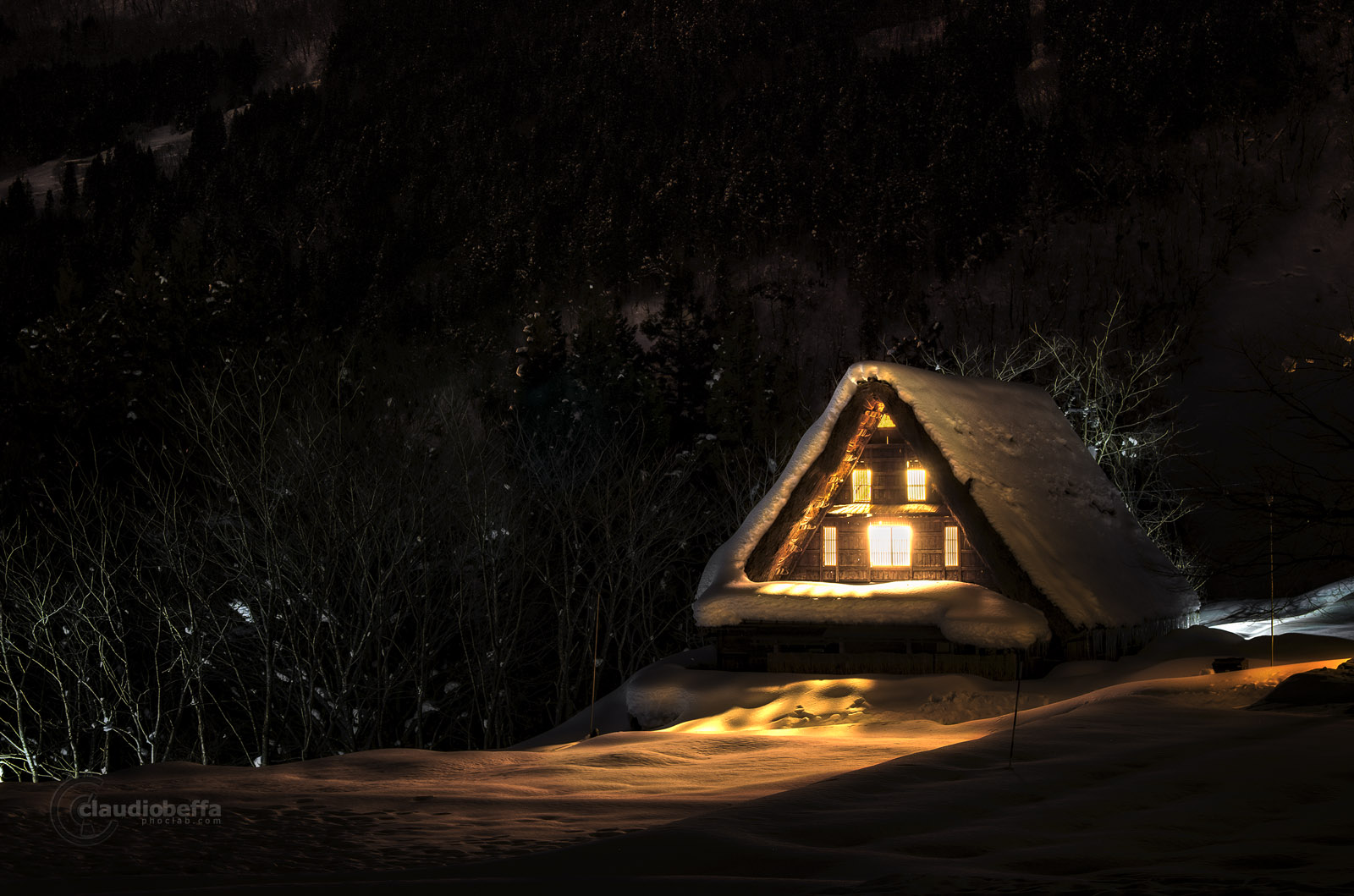Toyama, Ainokura, Town, Gassho, Farmhouse, Winter, Night, Snow, Japan, Pentax, Long exposure