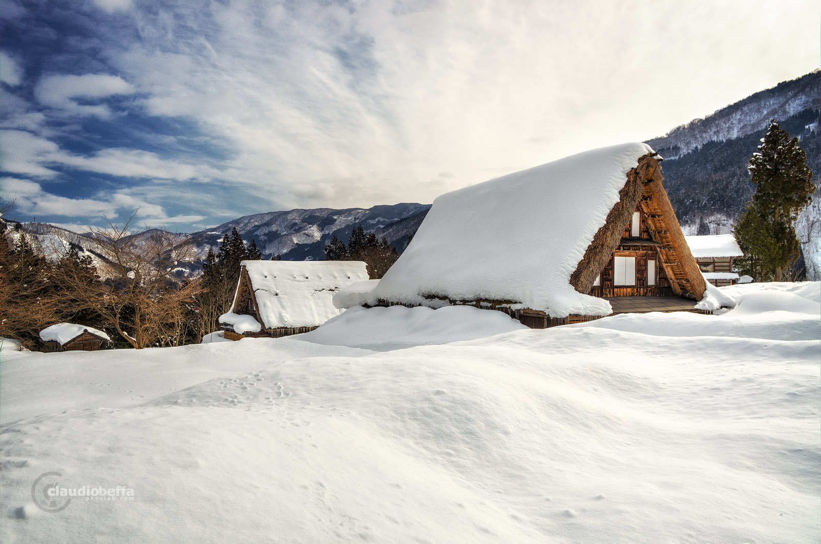 Ainokura, Gassho, Farmhouse, Snow, Mountain, Winter, Gokayama, Japan, Pentax, HDR