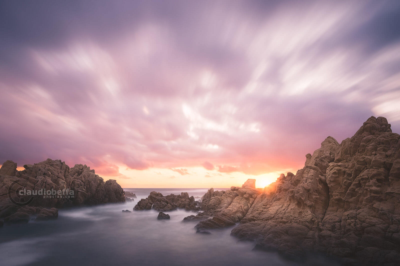 Paradise sunset, sunset, rocks, sea, sky, clouds, wind, Sardinia, Italy, Long Exposure