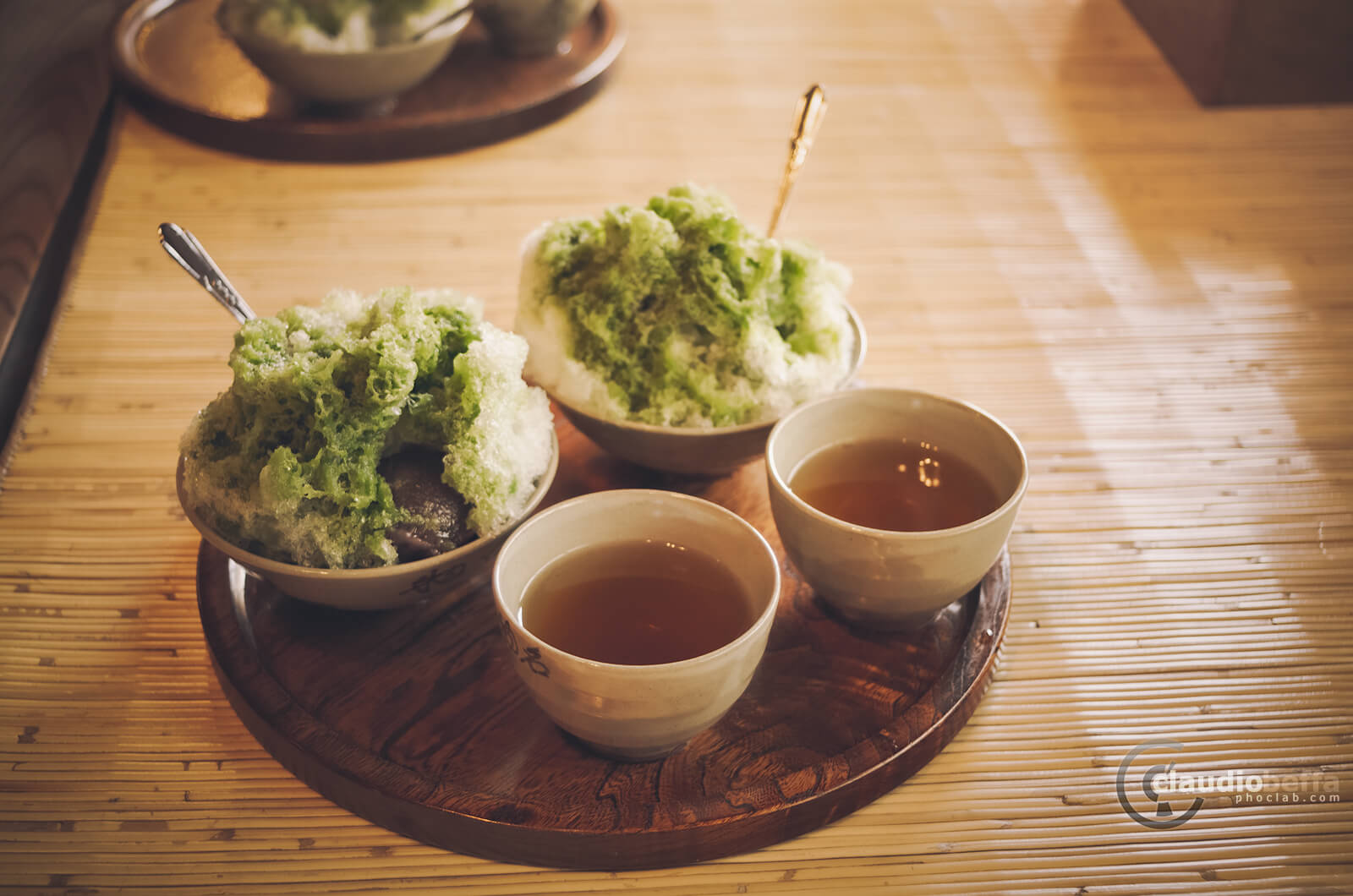 Traditional summertime tea set, served in a Kakigori parlor, Uji, Kyoto, Japan, Tradition, Travel.